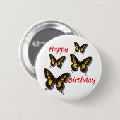 Alles Gute zum Geburtstag/Schmetterlinge Button (Vorne & Hinten)