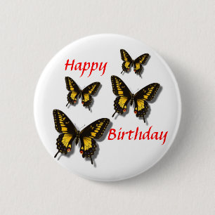 Alles Gute zum Geburtstag/Schmetterlinge Button
