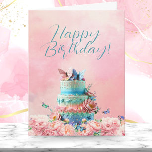 Alles Gute zum Geburtstag Schmetterlinge mit Kuche Karte