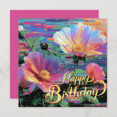 Alles Gute zum Geburtstag schöne Neon-Blumen Karte (Vorne/Hinten)