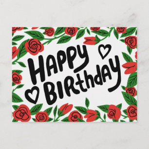 ALLES GUTE ZUM GEBURTSTAG Schöne rote Rose Rahmen Postkarte