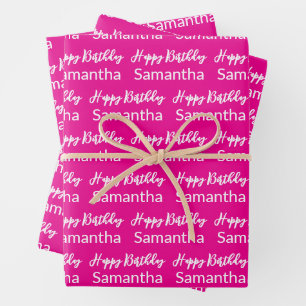 Alles Gute zum Geburtstag Schriftzug Hot Pink und  Geschenkpapier Set