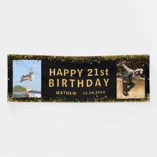Alles Gute zum Geburtstag Schwarz & Gold Glitter F Banner
