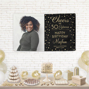 ALLES Gute zum Geburtstag Schwarz & Gold Konfetti Banner