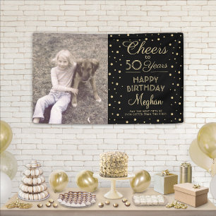 ALLES Gute zum Geburtstag Schwarz & Gold Konfetti Banner