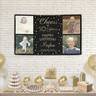 ALLES Gute zum Geburtstag Schwarz Gold Konfetti Vi Banner