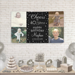 ALLES GUTE zum Geburtstag Schwarz & Weiß Konfetti Banner