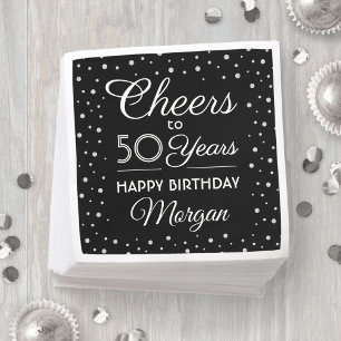 ALLES Gute zum Geburtstag Schwarz, Weiß & Silber G Serviette