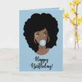 Alles Gute zum Geburtstag! Schwarze Frau, Bubblegu Karte (Gelbe Blume)