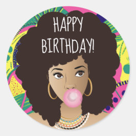 Alles Gute zum Geburtstag! Schwarze Frau, Bubblegu Runder Aufkleber