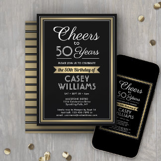 ALLES GUTE zum Geburtstag Schwarze, Weiße und Gold Einladung