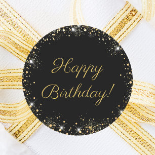 Alles Gute zum Geburtstag Schwarzes Gold Glitter Runder Aufkleber