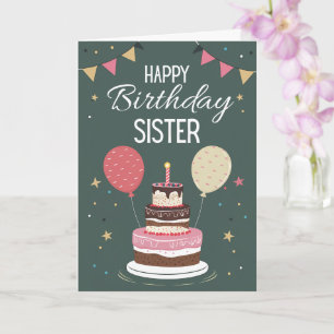 Alles Gute zum Geburtstag Schwester Torten-Balloon Karte