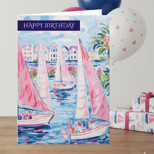 Alles Gute zum Geburtstag Segelboot Karte Küste
