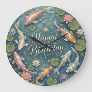 Alles Gute zum Geburtstag Serene Koi-Teich Wasserl Große Wanduhr