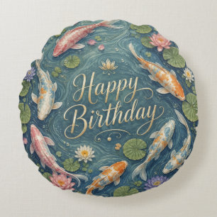 Alles Gute zum Geburtstag Serener Koi-Teich Seeros Rundes Kissen