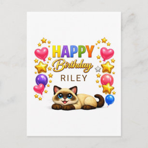 Alles Gute zum Geburtstag Siamesische Katze Ballon Postkarte
