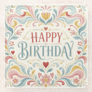 Alles Gute zum Geburtstag Skandinavische Volkskuns Glasuntersetzer