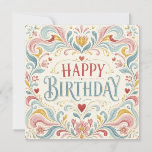 Alles Gute zum Geburtstag Skandinavische Volkskuns Karte