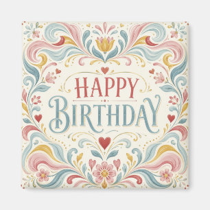 Alles Gute zum Geburtstag Skandinavische Volkskuns Magnet