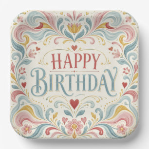 Alles Gute zum Geburtstag Skandinavische Volkskuns Pappteller