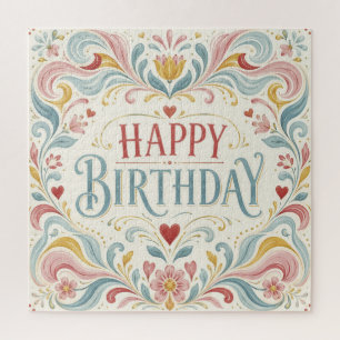 Alles Gute zum Geburtstag Skandinavische Volkskuns Puzzle