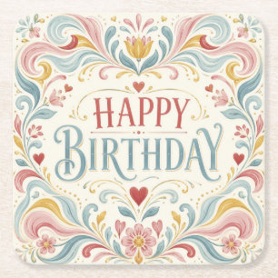 Alles Gute zum Geburtstag Skandinavische Volkskuns Rechteckiger Pappuntersetzer