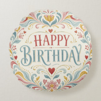 Alles Gute zum Geburtstag Skandinavische Volkskuns Rundes Kissen