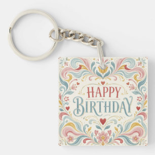 Alles Gute zum Geburtstag Skandinavische Volkskuns Schlüsselanhänger
