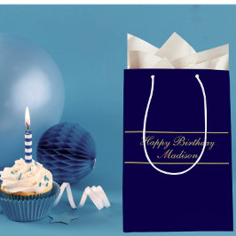 Alles Gute zum Geburtstag Skript Name Blau Gold Mittlere Geschenktüte