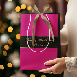 Alles Gute zum Geburtstag Skript Name Pink Schwarz Mittlere Geschenktüte
