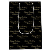 Alles Gute zum Geburtstag Skript Name Schwarz Gold Mittlere Geschenktüte (Rückseite)