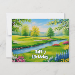 Alles Gute zum Geburtstag Sommer Landschaft, Fluss Postkarte