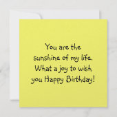 Alles Gute zum Geburtstag, Sonnenschein! Karte (Rückseite)
