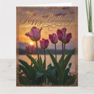 Alles Gute zum Geburtstag Sonnenuntergang Tulpen G Karte