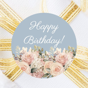 Alles Gute zum Geburtstag staubblau rosa elfenbein Runder Aufkleber