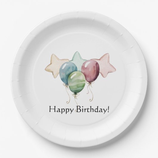 Alles Gute zum Geburtstag - Sterne und Balloons Pappteller (Vorderseite)