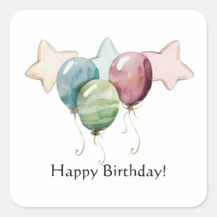 Alles Gute zum Geburtstag - Sterne und Balloons Quadratischer Aufkleber