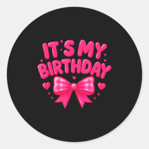Alles Gute zum Geburtstag Süß Rosa, Schleifen Herz Runder Aufkleber