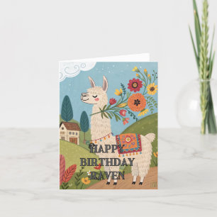 Alles Gute zum Geburtstag süße Alpaka-Blumen-Faltk Dankeskarte