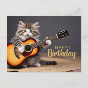 Alles Gute zum Geburtstag Süße Katze spielt Gitarr Postkarte