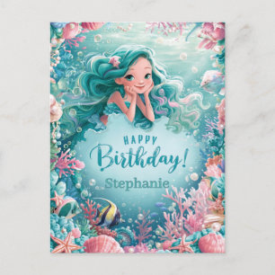 Alles Gute zum Geburtstag Süße Meerjungfrau Unterw Postkarte