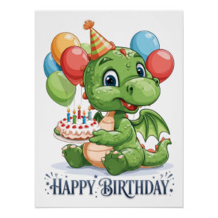 "Alles Gute zum Geburtstag" Süßer Cartoon grüner D Poster