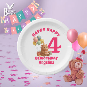 ALLES GUTE ZUM GEBURTSTAG Süßer Teddybär 4. Geburt Pappteller