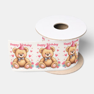 Alles Gute zum Geburtstag Süßer Teddybär mit rosa Satinband