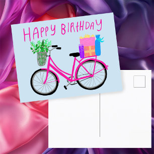 ALLES GUTE ZUM GEBURTSTAG Süßes rosa Fahrrad Custo Postkarte