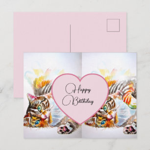Alles Gute zum Geburtstag Tabby Katze Katzen Postk Postkarte
