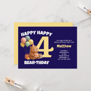 ALLES GUTE ZUM GEBURTSTAG Teddybär 4. Geburtstag Einladung