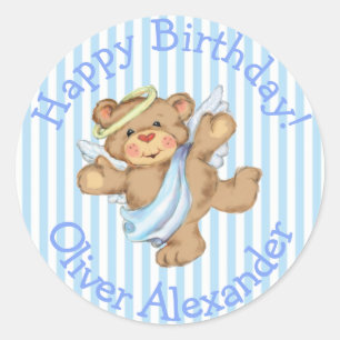 Alles Gute zum Geburtstag Teddybär Engel nach Maß Runder Aufkleber