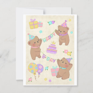 Alles Gute zum Geburtstag Teddybären Illustration Postkarte